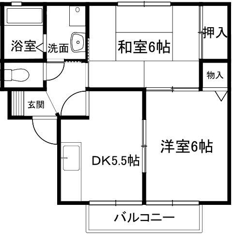 シャトー三ヶ城N棟(2DK/1階)の間取り写真