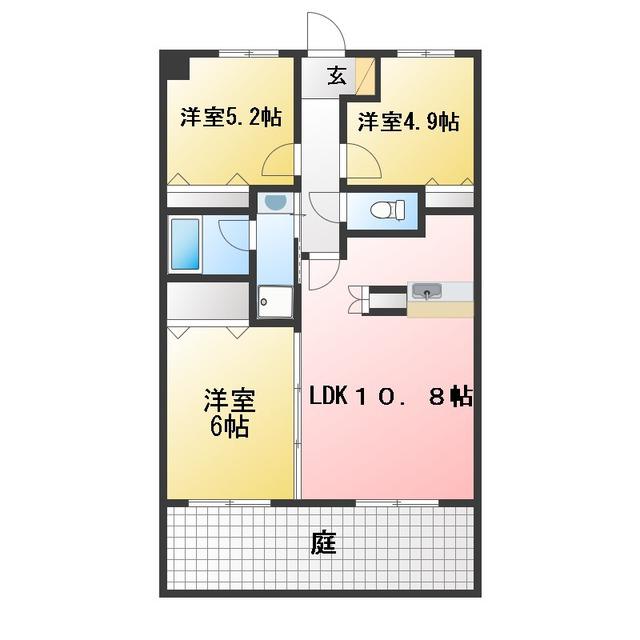 プランドール(3LDK/1階)の間取り写真