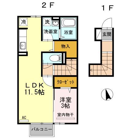 エクセルシオール吉岡南A(1LDK/2階)の間取り写真