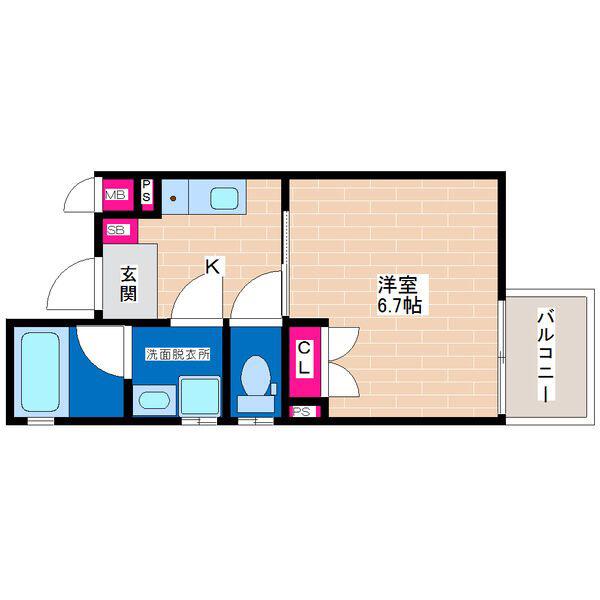 LIBERTY杭瀬(1K/3階)の間取り写真