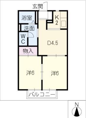 リバーサイドSUWA C棟(2DK/2階)の間取り写真