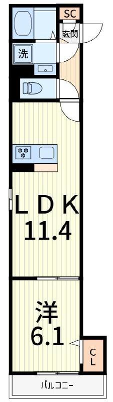 セレスティア西亀有(1LDK/1階)の間取り写真