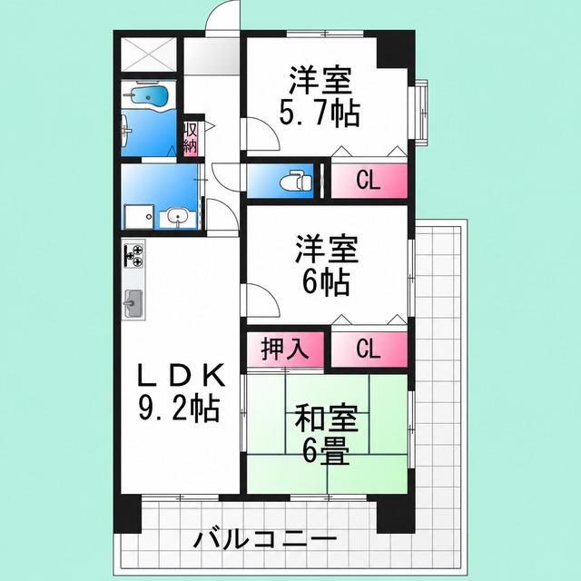 ベルメゾン堺(3DK/2階)の間取り写真