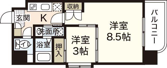 メゾン山城(2K/6階)の間取り写真
