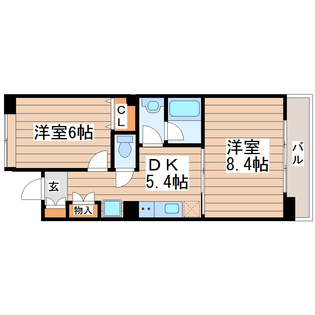 ヒューモスシエナ大和町(2DK/2階)の間取り写真