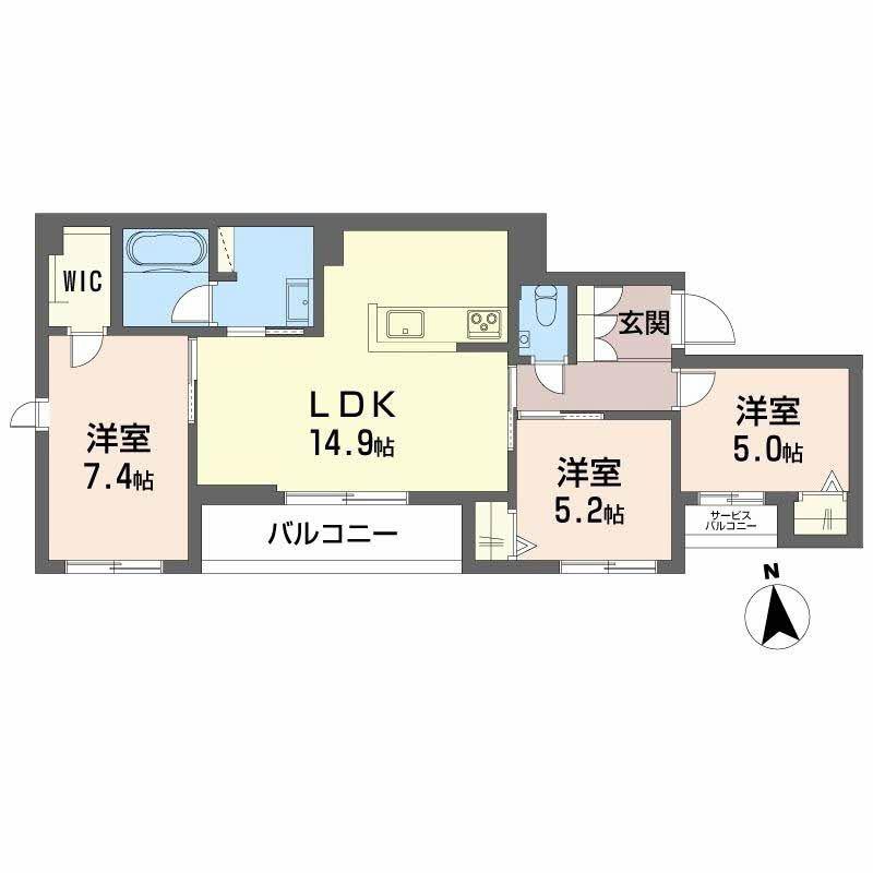 輝 阪南町(3LDK/3階)の間取り写真