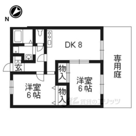 ラビルヌーヴ桂(2LDK/1階)の間取り写真