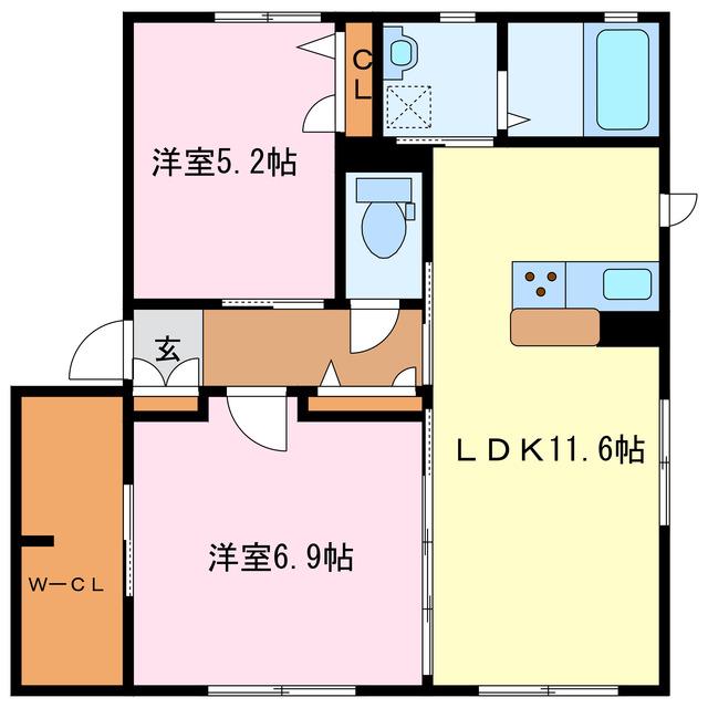 エターナルヴィレッジ A(2LDK/1階)の間取り写真