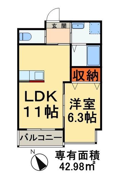 レガシー稲毛(1LDK/3階)の間取り写真