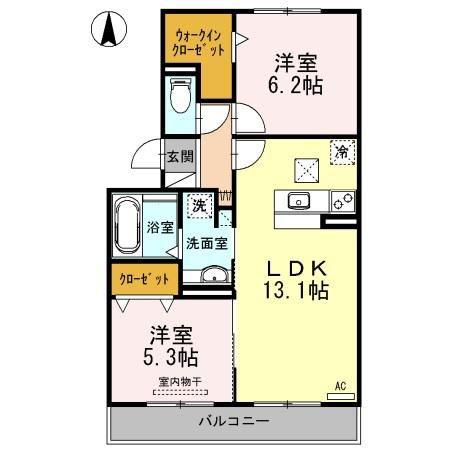 プルミエIII B棟(2LDK/1階)の間取り写真
