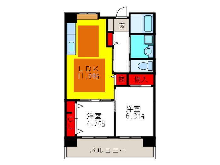 OPH北千里駅前5(2LDK/12階)の間取り写真