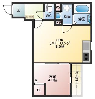 PLATINO片野(1LDK/3階)の間取り写真