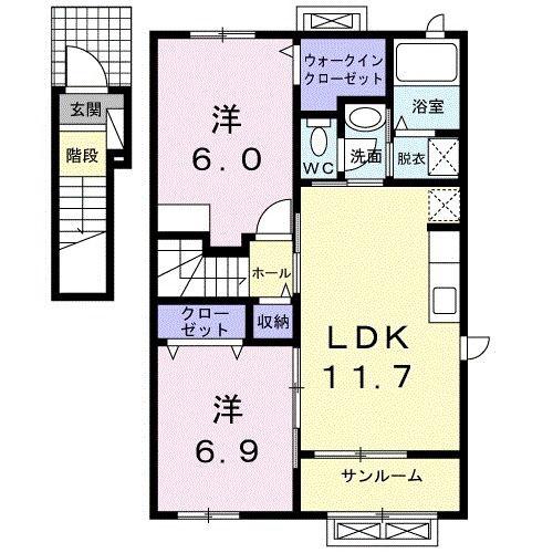 ヴェルデ・テラヤマI(2LDK/2階)の間取り写真