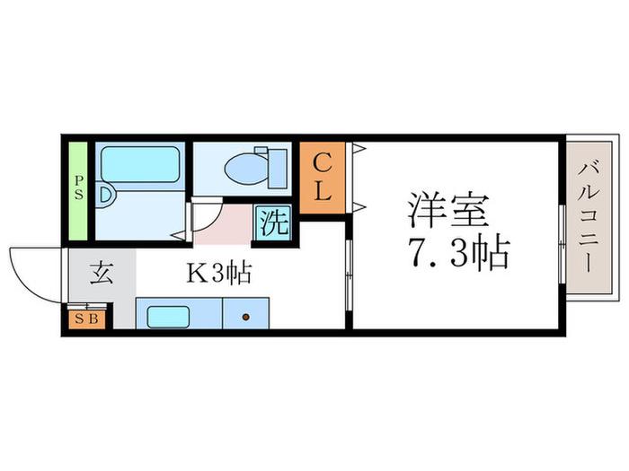 リヨンドール桂(1K/1階)の間取り写真