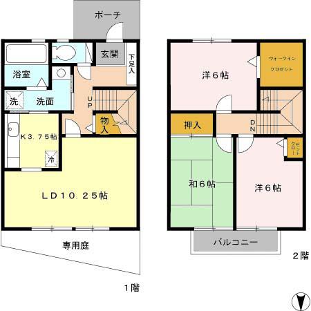 クレールタウン立花A棟(3LDK/1階)の間取り写真