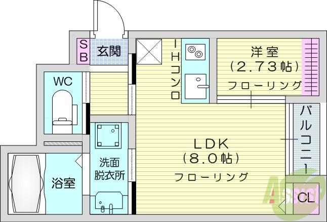 グランドール若林1(1LDK/1階)の間取り写真