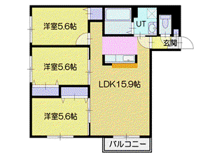 システムコート新札幌Ⅱ(3LDK/2階)の間取り写真