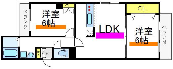 町屋レジデンス(2LDK/7階)の間取り写真