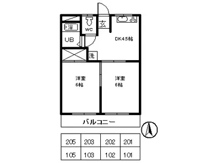 ヨコヤマハイツA(2DK/2階)の間取り写真