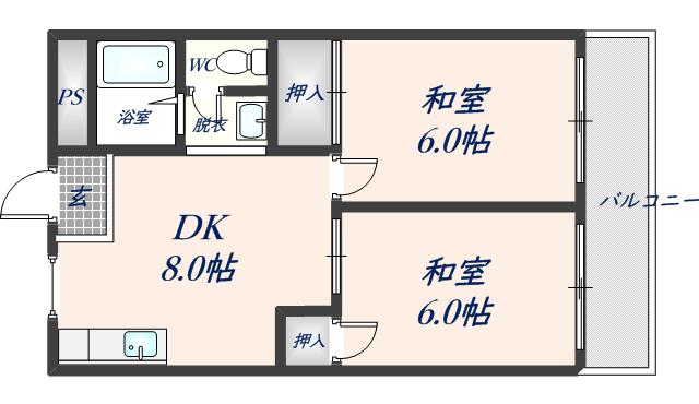 旭ガーデンハイツ(2DK/4階)の間取り写真