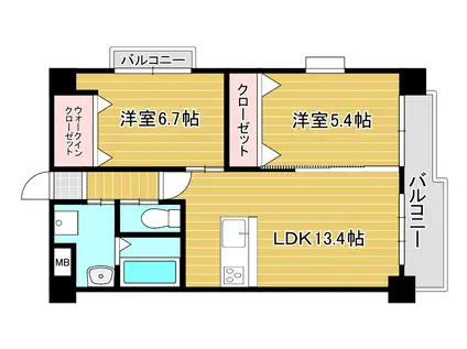 ルファール中井(2LDK/8階)の間取り写真