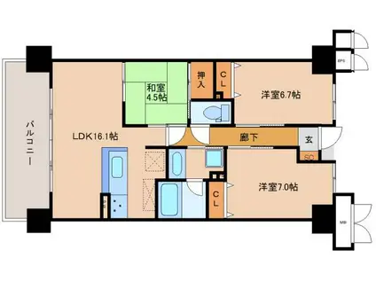 サーパス柳が崎湖畔公園(3LDK/13階)の間取り写真