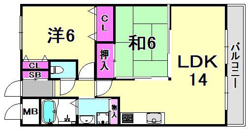 シェリール苦楽園II(2LDK/1階)の間取り写真