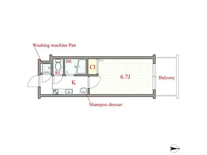 地下鉄長堀鶴見緑地線 西大橋駅 徒歩3分 9階建 築18年(1K/8階)の間取り写真