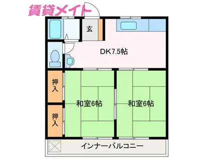 コーポ千代崎(2DK/2階)の間取り写真