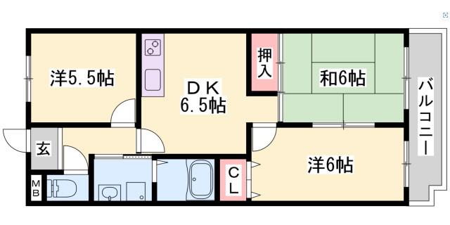 ロイヤルコーポ姫路栗山町(3DK/10階)の間取り写真