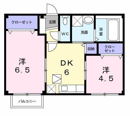 フィオーレ長行西(2DK/1階)の間取り写真