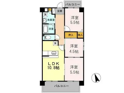 クレスト西添(3LDK/1階)の間取り写真