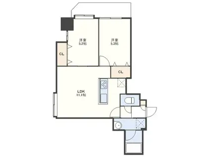 レジデンス籠町(2LDK/2階)の間取り写真