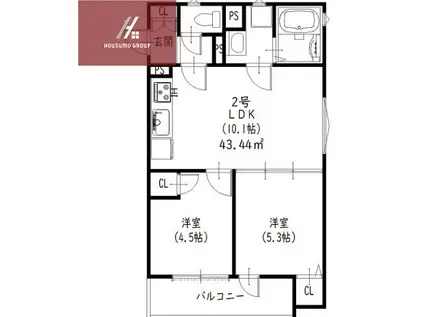 クリエオーレ南津の辺町(2LDK/3階)の間取り写真