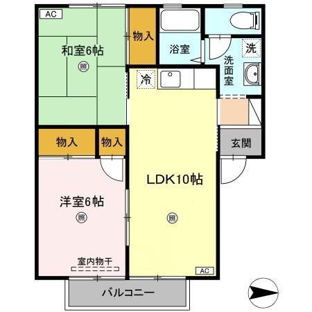 セジュールいおき(2LDK/2階)の間取り写真