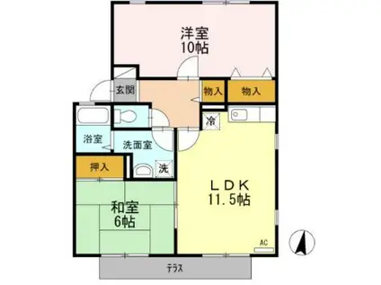 ハイカムール弐番館(2LDK/1階)の間取り写真
