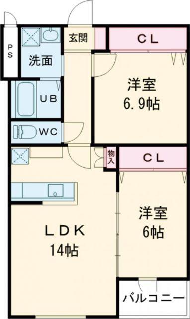 FACE MANSION(2LDK/2階)の間取り写真