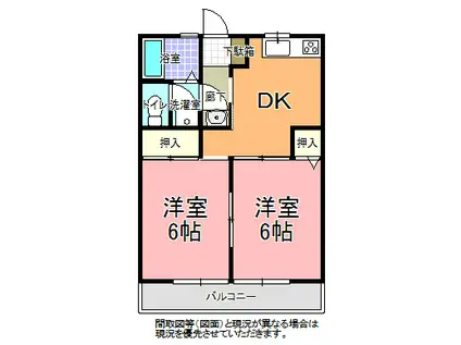 SANTORINI B棟(2DK/2階)の間取り写真