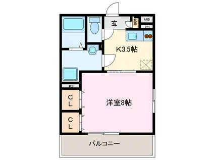 ピアーチェII(1K/3階)の間取り写真