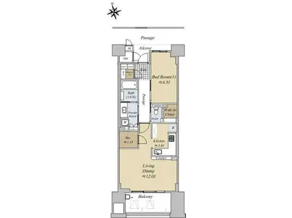 なんばセントラルプラザリバーガーデン(1LDK/7階)の間取り写真