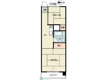 三田高島平第2コーポ(2DK/5階)の間取り写真