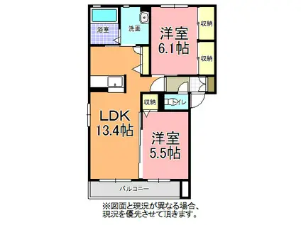 シャーメゾン・M E棟(2LDK/1階)の間取り写真