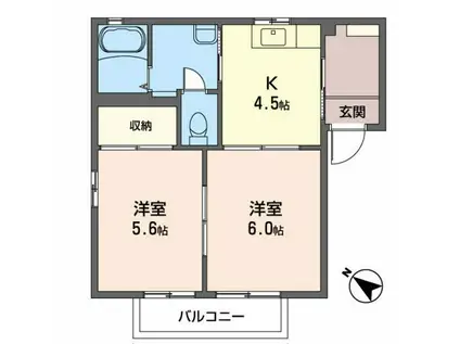 リバティハウスIII(2K/1階)の間取り写真