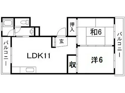 若草ビル(2LDK/2階)の間取り写真