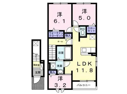 ハレレア(3LDK/2階)の間取り写真