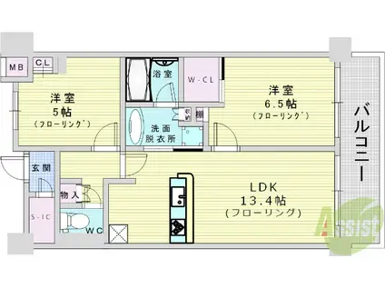 ザ・パークハビオ天満橋(2LDK/14階)の間取り写真