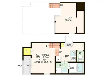ハーモニーテラス和白XI(1K/1階)の間取り写真