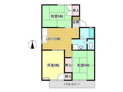 フィルボナール(3DK/2階)の間取り写真