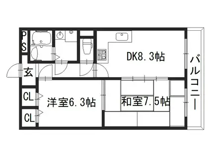 レジーナ桂(2DK/3階)の間取り写真