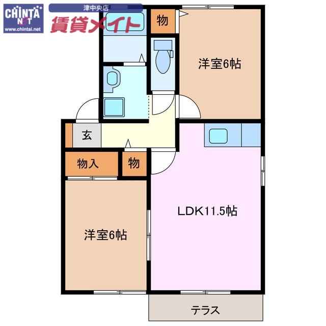 ドリームコートA棟(2LDK/1階)の間取り写真